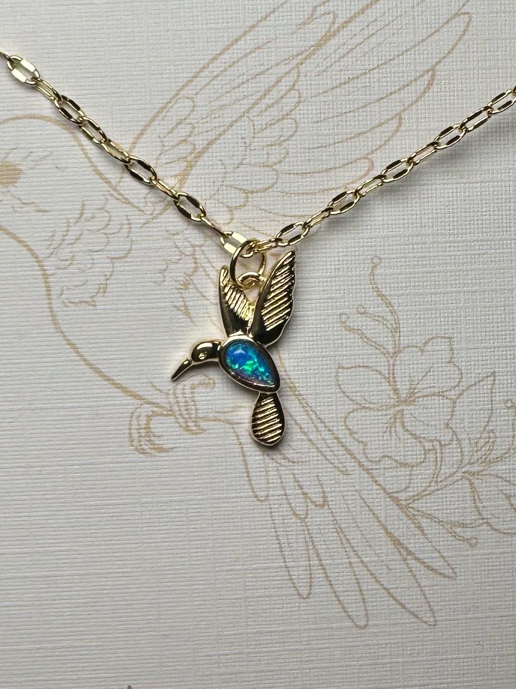 18 Kt Gold Opal Hummingbird Necklace
